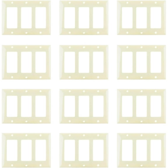 Diodesy- Pack of 12 E303I 3-Gang Decorative Switch Wall Plates with Matching Metal Screws, Decorator Electrical Outlet Cover, Ivory Finish, Unbreakable Receptacle Plastic, UL Listed
