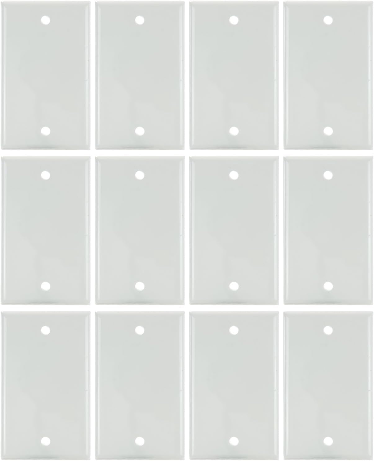 Diodesy- Pack of 12 E401W 1-Gang Blank Wall Plate Switch Cover, Single Device Receptacle Outlet Cover, White Gloss Finish, Child Safe, Blank Electrical Faceplate, Unbreakable Plastic, UL Listed