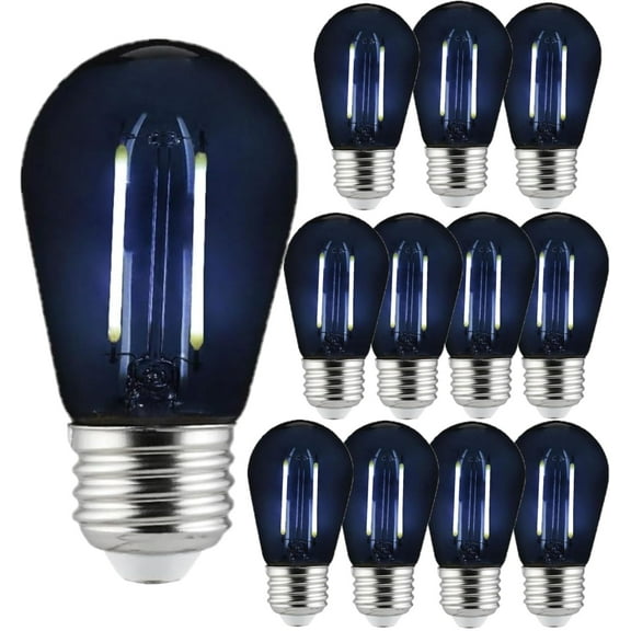Diodesy- Pack of 12 S14/LED/FS/2W/TBL Black Light Bulbs, 2W, LED S14 Edison Style with Glass Bulb, E26 Transparent Dimmable Bulb for Halloween Decoration, Fluorescent Poster, 120V, 15000hr, UL Listed