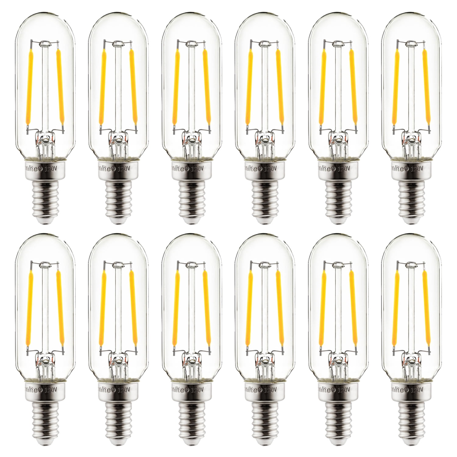 Diodesy- Pack of 12 T8/LED/FS/2W/E12/D/CL/27K/85MM/12PK T8 LED Tubular Light Bulb, Dimmable Edison Style, E12 Candelabra Base, 2W (25W EQ), 2700K Warm White Clear Glass, Replacement for Incandescent