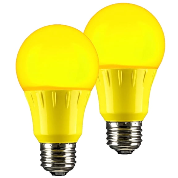Diodesy- Pack of 2 A19/3W/Y/LED Yellow LED Bug Light Bulbs, A19 Colored Light Bulb for Bug Light, Porch, Bedroom, Holiday Party Decoration, 3W (25w Equivalent), E26 Medium Base, Non-Dimmable UL Listed