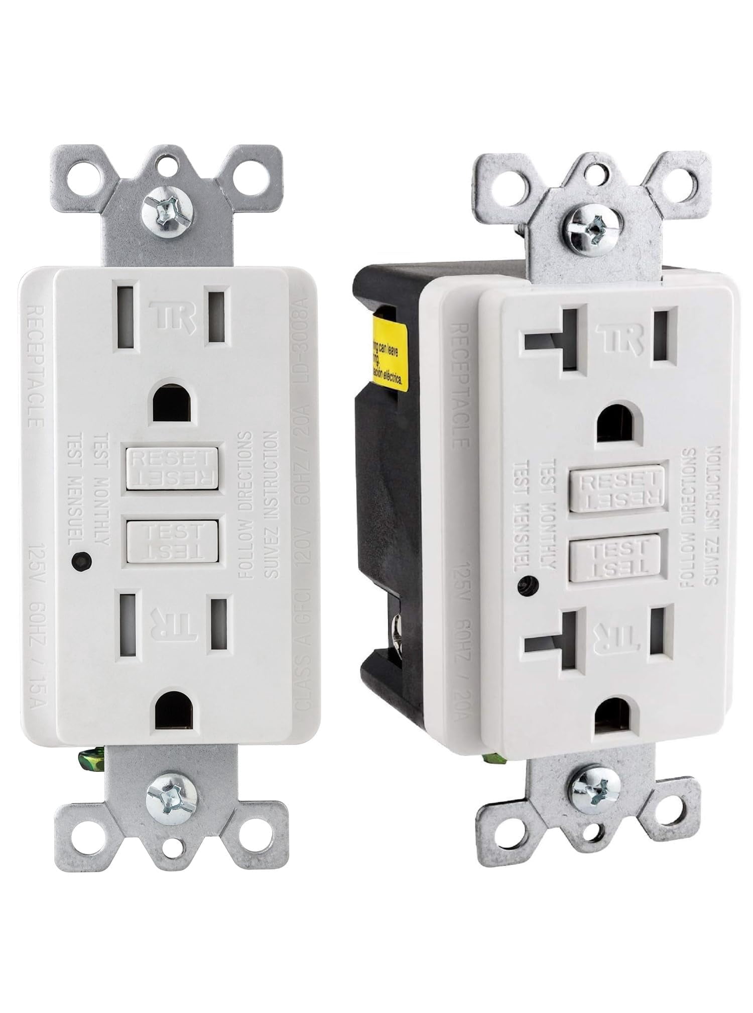 Diodesy- Pack of 2 E542 GFCI Duplex Tamper-Resistant Receptacle Outlet with Matching Decor Wall Plate, Self-Test, LED Indicator, Ground Fault Circuit Interrupter, 15 Amp, 120 Volts, White, ETL Listed