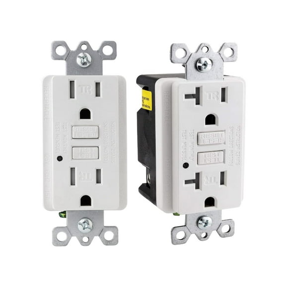 Diodesy- Pack of 2 E542 GFCI Duplex Tamper-Resistant Receptacle Outlet with Matching Decor Wall Plate, Self-Test, LED Indicator, Ground Fault Circuit Interrupter, 15 Amp, 120 Volts, White, ETL Listed
