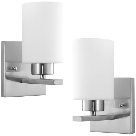 Diodesy- Pack of 2 FIX/VF/1LT/E26/BN/FR Bathroom Vanity Light with Frosted Glass Cylinder, Brushed Nickel, Modern Wall Mounted Lamp Over Mirror, 60W Max A19 Bulb Required, E26 Medium Socket,ETL Listed