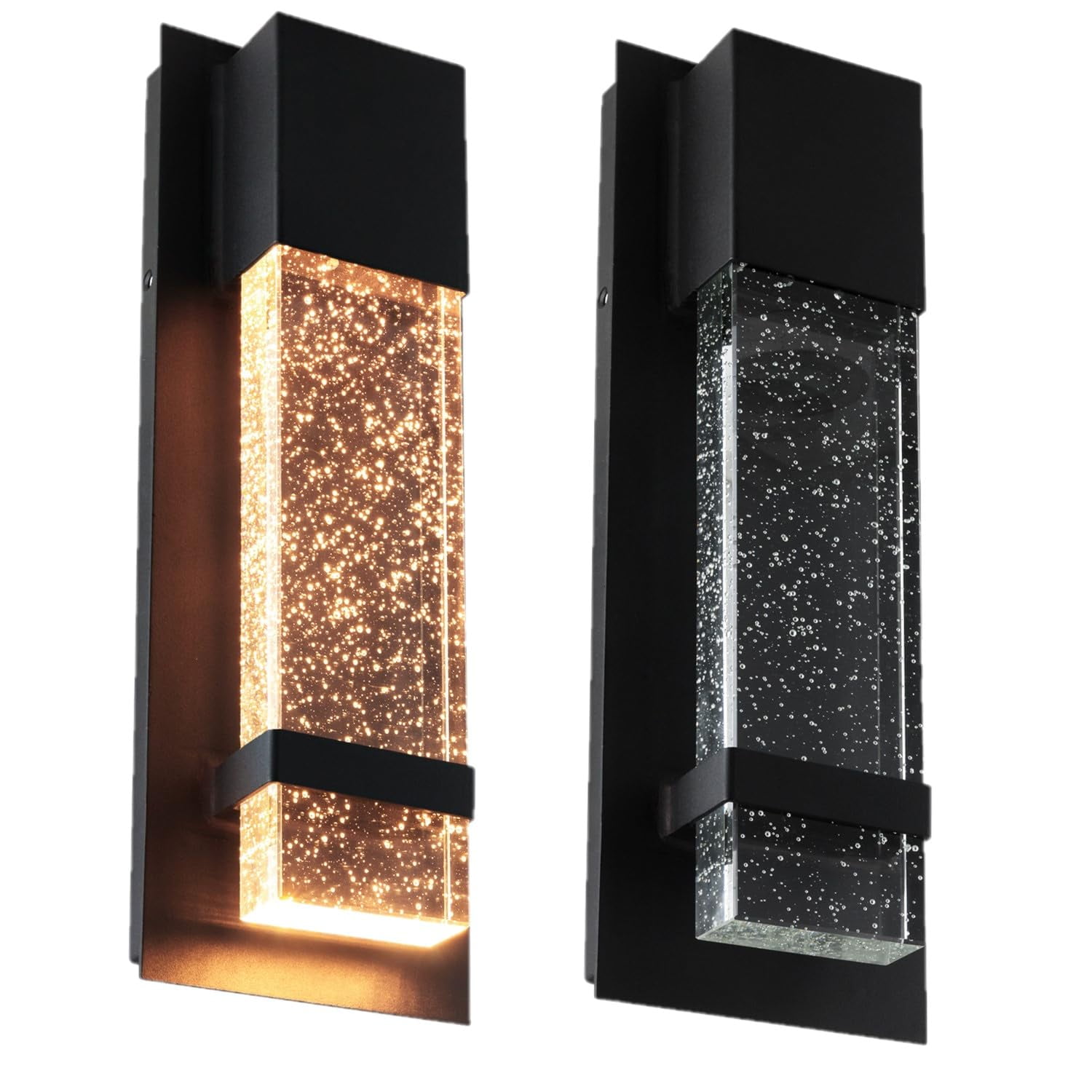 Diodesy- Pack of 2 LFX/INN/WS/5?/9W/50K/BK/SEEDY Modern Seeded Bubble Crystal Glass Outdoor/Indoor Wall Sconce, Textured Black, 9W, 5000K Bright White, 5 Inch Rain Glass Panel for Patio, Porch,Balcony