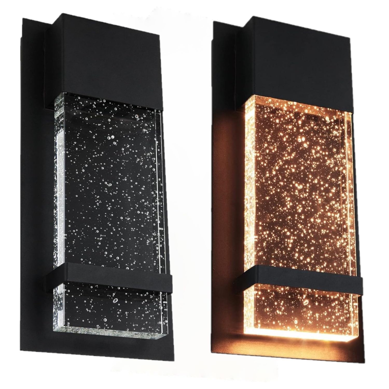 Diodesy- Pack of 2 LFX/INN/WS/6.5?/12W/30K/BK/SEEDY Modern Seeded Bubble Crystal Glass Outdoor/Indoor Wall Sconce, Black, 12W, 3000K Soft White, 6.5 Inch Rain Glass Panel for Patio, Porch, Balcony,ETL