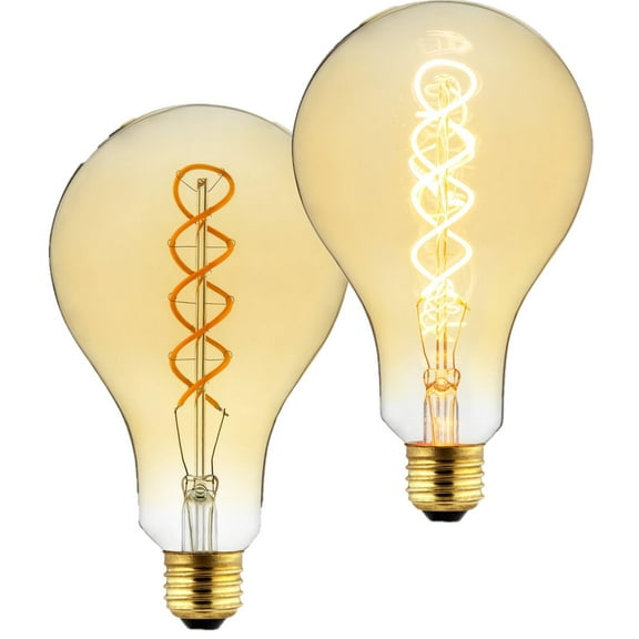Diodesy- Pack of 2 PS30/LED/FS/4.5W/22K/AMBER PS30 LED Spiral Filament Light Bulb, Dimmable Decorative Vintage Bulb, 2200K Amber Glass, 4.5 Watts, E26 Medium Base, 250LM, CRI80, 15000hr, UL Listed