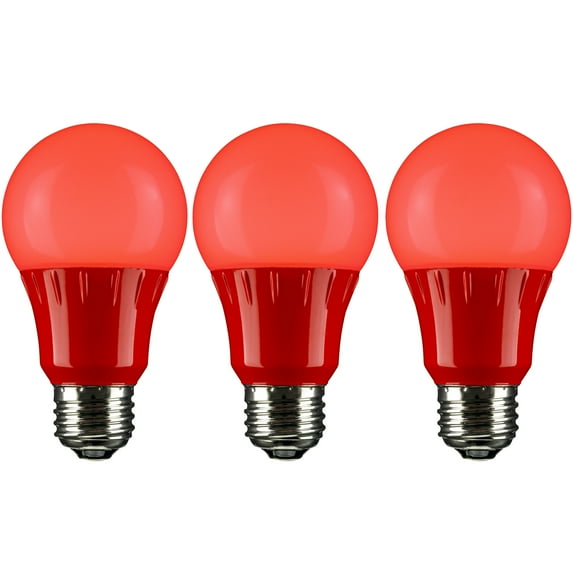 Diodesy- Pack of 3 A19/3W/R/LED/3PK LED Red Light Bulb, A19 Colored Bulb for Christmas Light, Valentine's Day, Party Decoration, Holiday Lighting, Porch, 3W (25w Equivalent), E26 Medium Base UL Listed