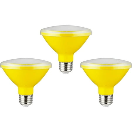 Diodesy- Pack of 3 PAR30/LED/8W/Y PAR30 Yellow Bug Light Bulb, LED Flood Light, 15W (75W Equivalent), Non-Dimmable, E26 Short Neck Colored Recessed Bulb for Party Decoration, Home and Holiday Lighting