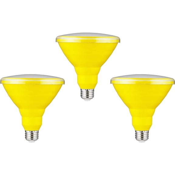 Diodesy- Pack of 3 PAR38/LED/15W/Y PAR38 Yellow LED Bug Light Bulb, 15 Watts, E26 Medium Base Flood Light Bulb for Porch, Party Decoration, Home and Holiday Lighting, Patio, Yards, Non-Dimmable, ETL