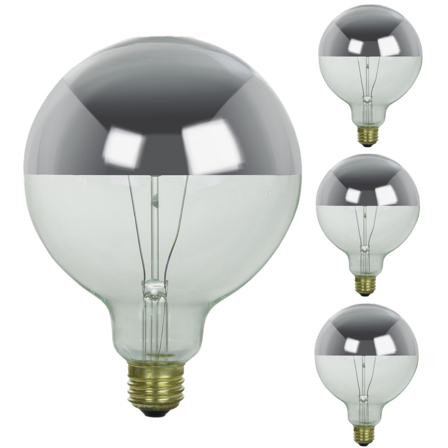 Diodesy- Pack of 4 60G40/SB Incandescent Silver Bowl Globe Light Bulb, E26 Medium Base, 60 Watts, 2600K Warm White, 120 Volts, G40 Bulb for Vanity/Lamps, 2000 Lifespan Hour, Title 20 Compliant