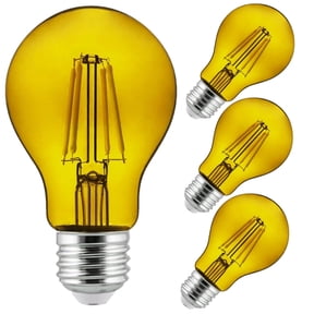 Diodesy- Pack of 4 A19/LED/FS/4.5W/TY A19 Yellow LED Bug Light Bulbs, 4.5 Watts, Glass Filament Bulb, E26 Dimmable for Indoor Use, Porch, Patio, Party Decoration, Home/Holiday Lighting, UL Listed