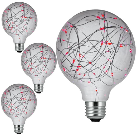 Diodesy- Pack of 4 G40/LED/DX/1.5W/R G40 LED Red Replacement Light Bulbs, Outdoor Christmas Globe Bulbs, Clear Decorative String Light for Patio with E26 Screw Base, 1.5 Watts, 20000hr, Non-Dimmable