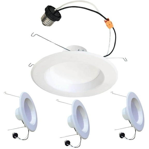 Diodesy- Pack of 4 LED14REC/5/6/940/WHRD/D 5/6 Inch LED Flush Mount Retrofit Ceiling Downlight, Round Recessed Baffle Trim, E26 Dimmable, 4000K Cool White, 14W (75 Watts Equiv.), 1100 Lumen, UL Listed