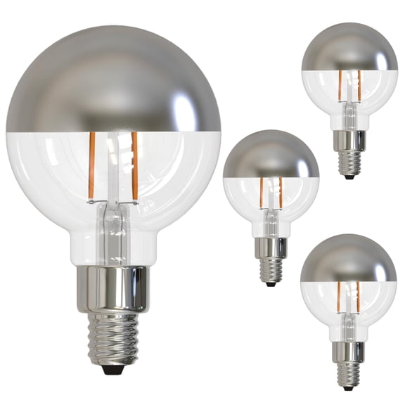 Diodesy- Pack of 4 LED2G16/27K/FIL/HM/3 LED Half Chrome Globe Light Bulb G16, Round Half Mirror Bowl, Fully Compatible Dimming, 2700K Warm White, 2.5W (25Watt Equiv), E12 Dimmable, 200Lumen, UL Listed