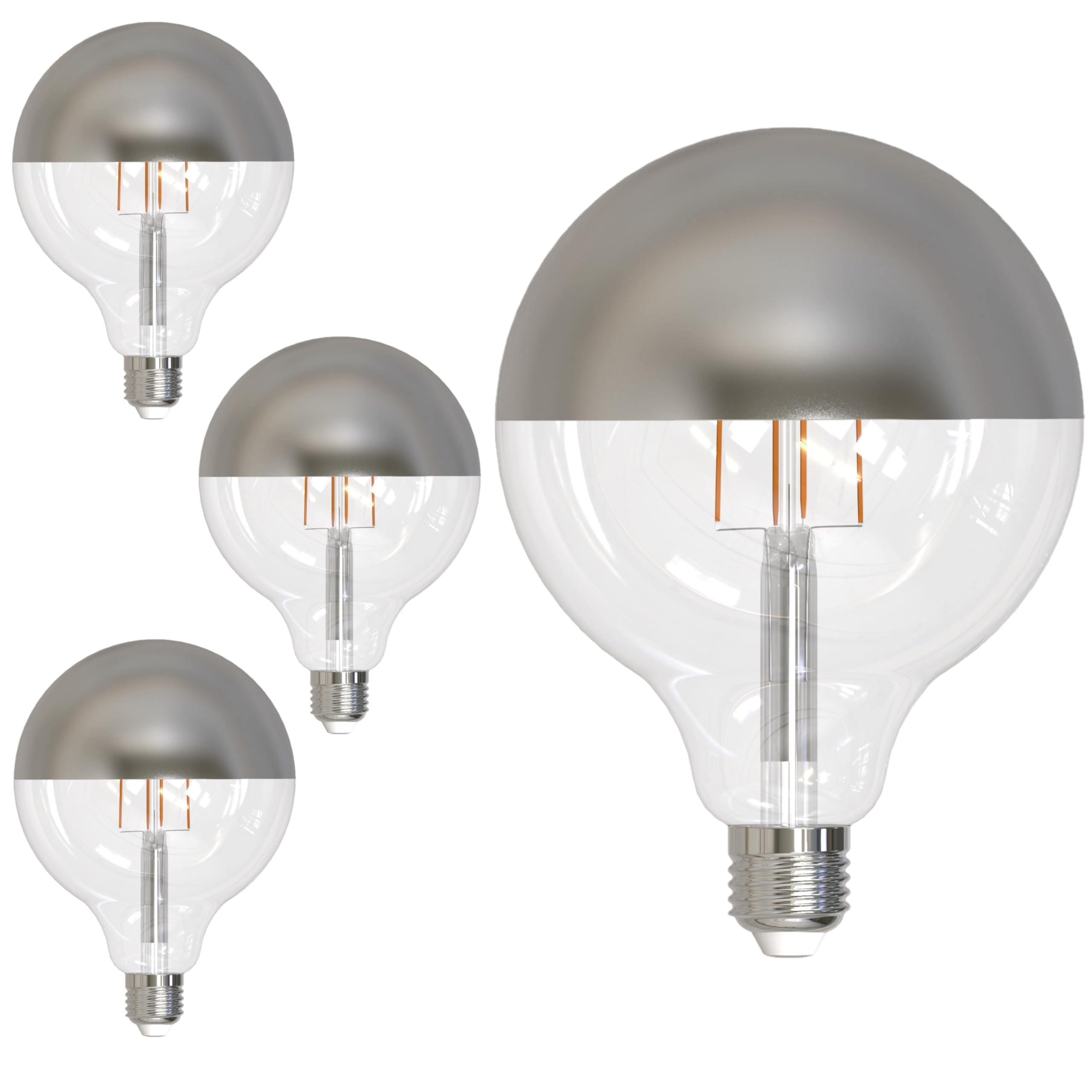 Diodesy- Pack of 4 LED6G40/27K/FIL/HM/3 LED Half Chrome Globe Light Bulb G40, Round Half Mirror Bowl, Fully Compatible Dimming, 2700K Warm White, 6W (60 Watt Equiv), E26 Dimmable, 500 Lumen, UL Listed