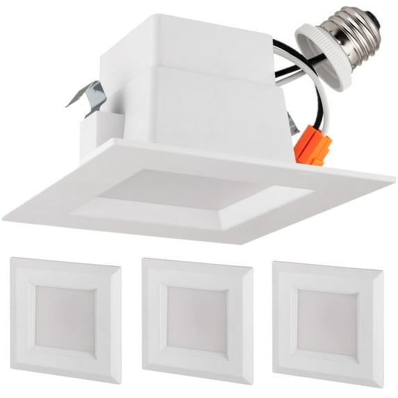 Diodesy- Pack of 4 LFX/RDL/4S/10W/D/E/40K 4? Retrofit LED Square Recessed Downlight, 4000K Cool White, 10W (65 Watts Equivalent), 700LM, Dimmable Square Ceiling Panel Light, E26 Medium Base, UL Listed