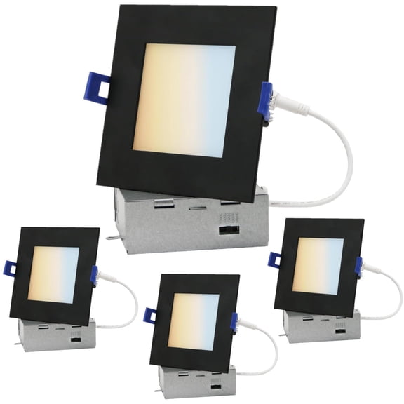 Diodesy- Pack of 4 LFX/SDL/4S/12W/90CRI/5SCT/BK 4 Inch Square Recessed Downlight, 12W (65 Watts EQ), 2700K/3000K/3500K/4000K/5000K Color Selectable, Black Slim LED Panel with Junction Box, ETL Listed