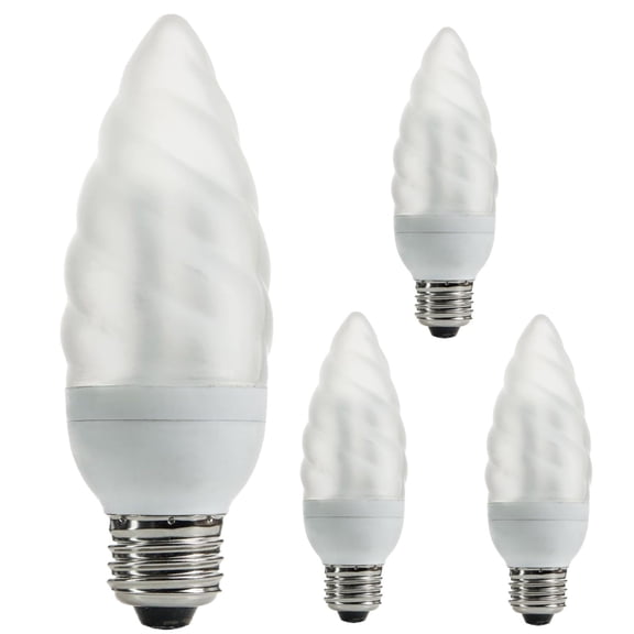 Diodesy- Pack of 4 SLM7FC/CD1 Flame Design Chandelier Bulb, B14 Decorative Candle Light, Compact Fluorescent Lamp, 7W (35 Watts Equivalent), 320 Lumens, E26 Medium Base, 2700K Warm White, UL Listed