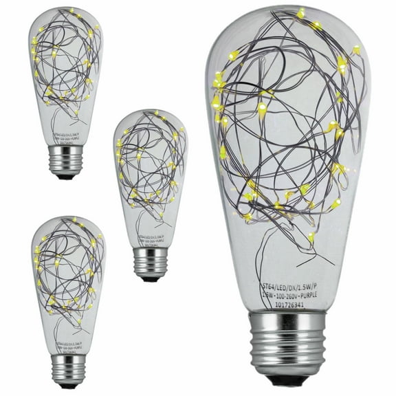 Diodesy- Pack of 4 ST64/LED/DX/1.5W/27K LED Fairy Light Bulb, ST64 Edison Style String Bulb for Ambient Night Lights, Flash Starry Decorative String Lights for Bedroom, Living Room, 2700K Warm White