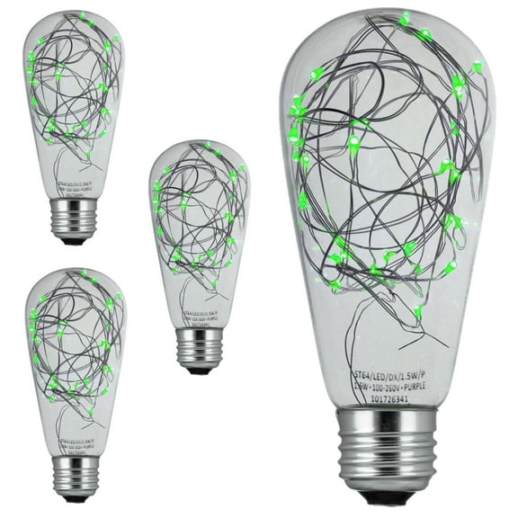 Diodesy- Pack of 4 ST64/LED/DX/1.5W/G ST64 Green Light Bulbs, Edison Style Decorative String Light Bulb for Porch, Christmas Light, 1.5 Watts, E26 Non-Dimmable, Lasts for 20000 Hours, Clear Glass