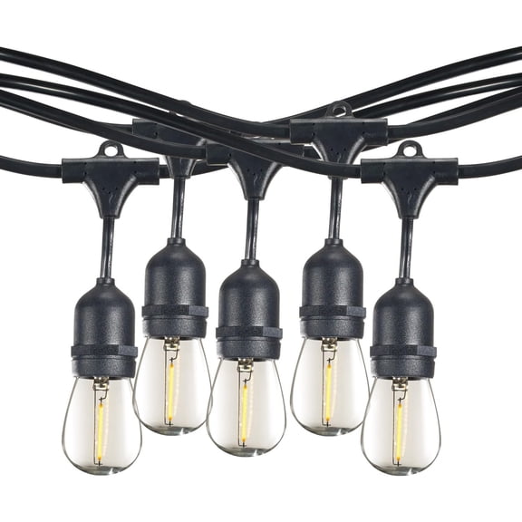 Diodesy- Pack of 4 STRING15L/48FT/36IN/E26/BLACK/LED/S14 48Ft Pendant Hanging String Light with Shatter Resistant LED S14 Clear Lamp, 15 Socket 36 Inch Spacing Medium Base, 1W, 2700K Warm White, 60LM