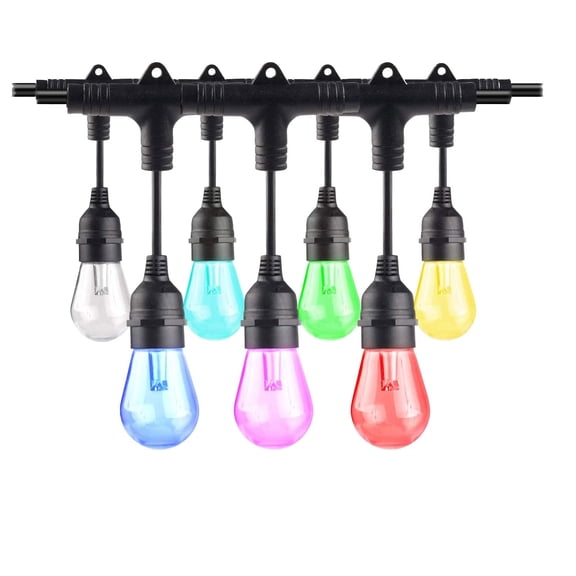 Diodesy- Pack of 4 STRING18/36FT/24IN/SMART/BLACK/LED 36Ft Smart Pendant Hanging String Light with 18 Color Changing S14 LED Lights, 18 Socket, 0.3W, Multi-Color, 30 Lumens, ETL Listed