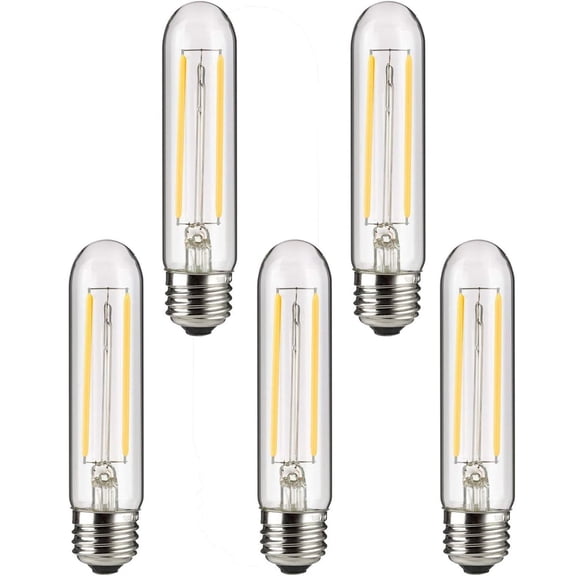 Diodesy- Pack of 5 T10/LED/FS/2W/E26/CL/22K/126MM T10 LED Dimmable Tubular Light Bulb, 2W (25W EQ), 2200K Amber Light, Vintage Edison Style Bulb, Filament E26 Base for Pendant, Chandelier, Wall Sconce