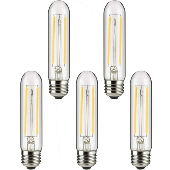 Diodesy- Pack of 5 T10/LED/FS/2W/E26/CL/22K/126MM T10 LED Dimmable Tubular Light Bulb, 2W (25W EQ), 2200K Amber Light, Vintage Edison Style Bulb, Filament E26 Base for Pendant, Chandelier, Wall Sconce