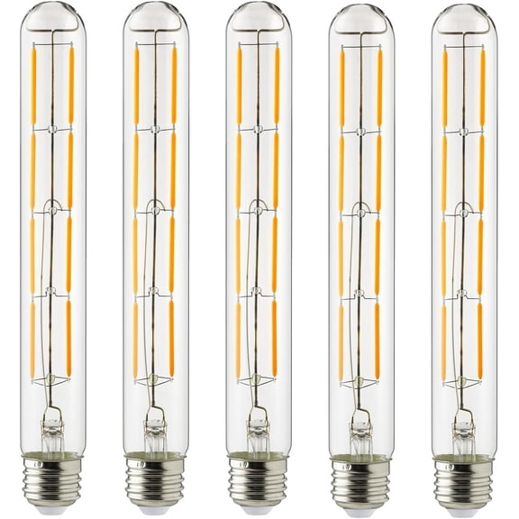 Diodesy- Pack of 5 T10/LED/FS/6W/927 T10 LED Tubular Light Bulb, Dimmable Edison Bulb, 6 Watts (60W Equivalent), 2700K Warm White, Clear Tube Glass E26 Base for Pendant Lights, Wall Sconces, Desk Lamp