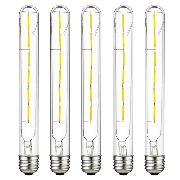 Diodesy- Pack of 5 T8/LED/FS/5W/E26/D/CL/27K/204MM T8 Tube Light Bulb, Dimmable Edison Style, LED Filament Replacement Bulb, 2700K Warm White, 5W (40 Watts EQ), 430 Lumen, Medium E26 Base, CRI80, UL