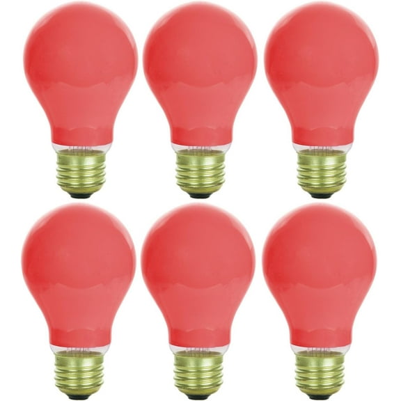 Diodesy- Pack of 6 25A/R/ 25 Watts A19 Incandescent Light Bulb, Ceramic Red Edison Bulb, Dimmable, E26 for Holiday Decoration/Living Room/Party Light Bulb, 120V, 1250 Lifespan Hour, Flicker Free