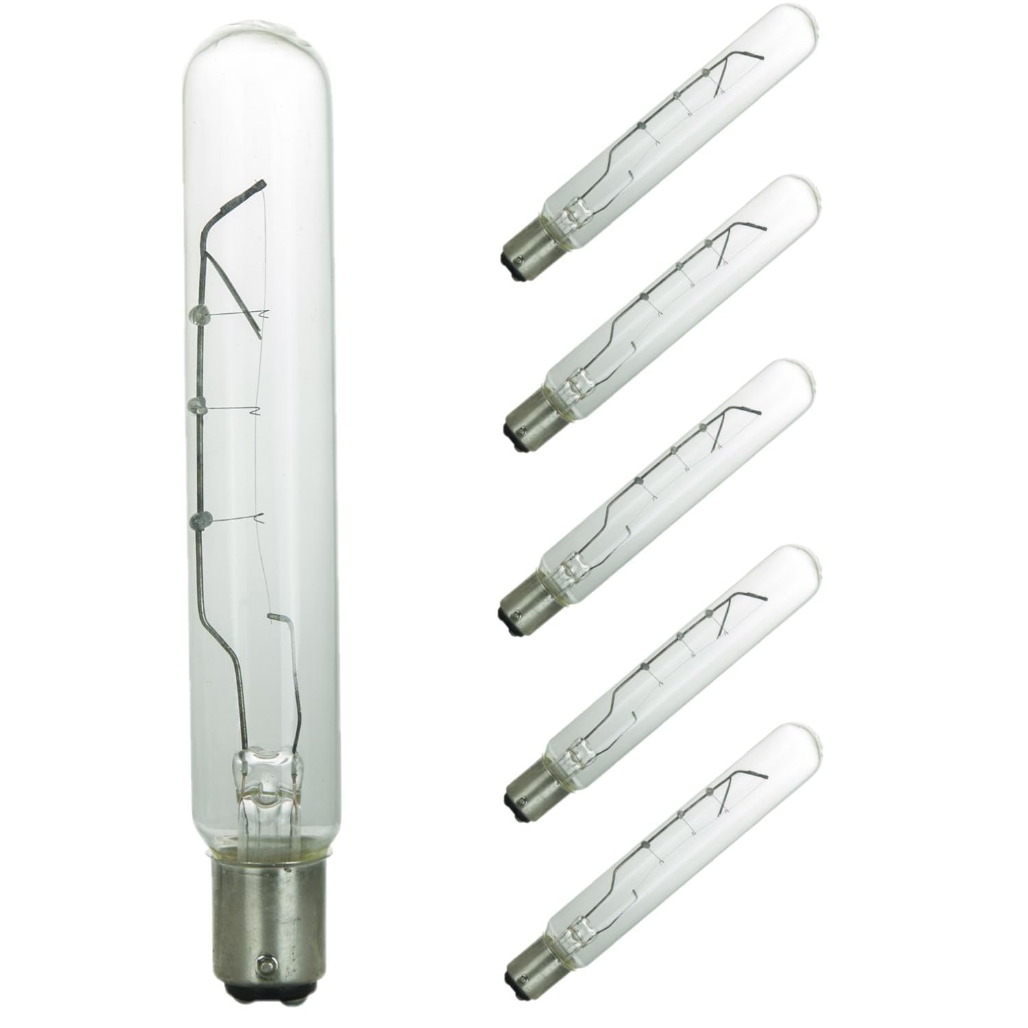 Diodesy- Pack of 6 25T6.5/CL/DC/3 Incandescent Tubular Light Bulbs, Clear Tube T6.5 Bulb, 25 Watt, 2600K Warm White, 220 Lumen, Double Contact Bayonet (BA15d) for Lamp/Office, 130V, Title 20 Compliant
