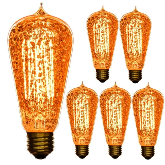Diodesy- Pack of 6 40S19/AQ/T/GF Edison Light Bulbs, Vintage Antique Golden Fleck Bulbs, Dimmable Amber Glow, 40W, E26 Medium Base, S19 Hand Woven Filament Bulbs for Chandeliers/Table Lamp