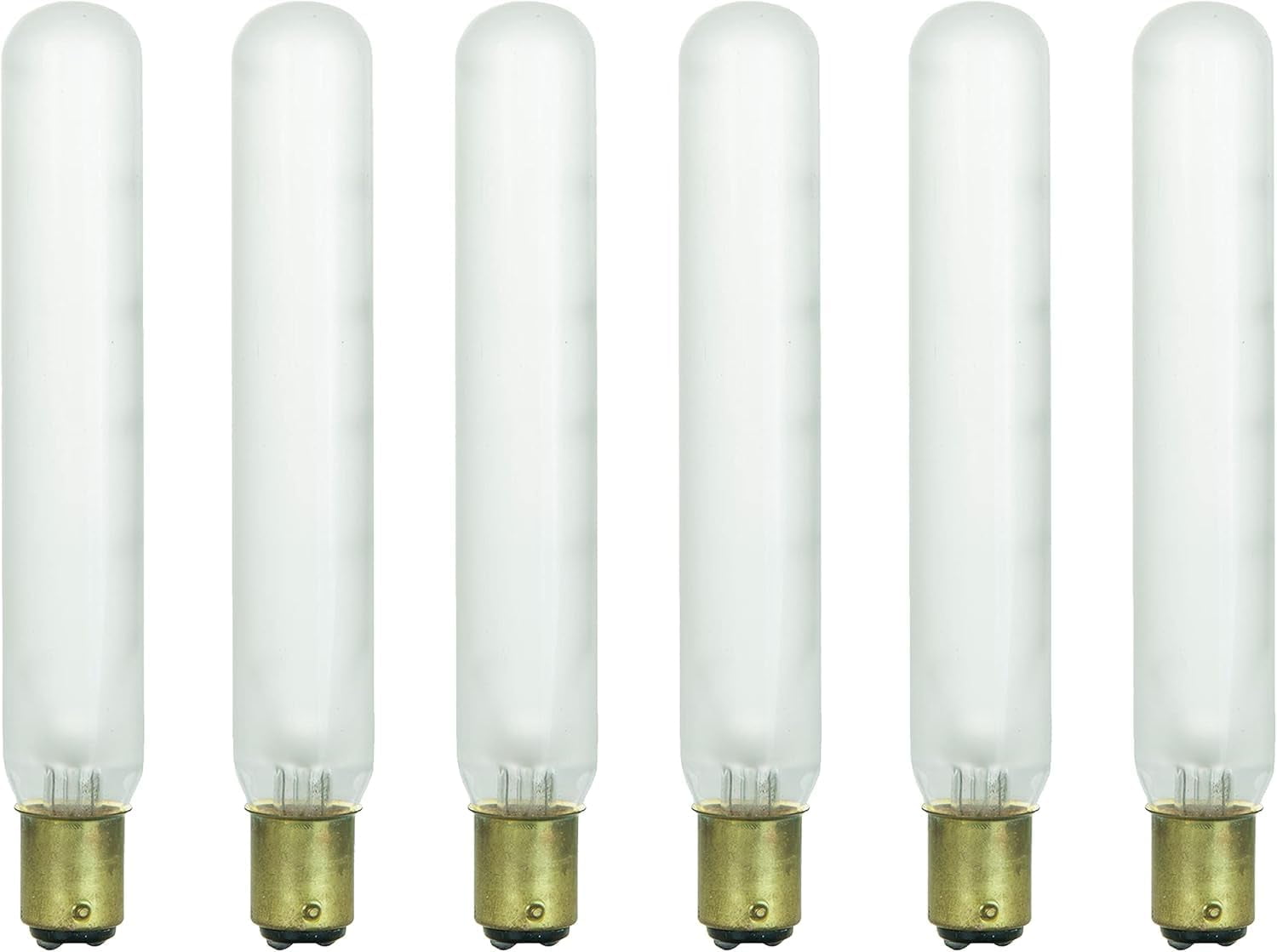 Diodesy- Pack of 6 40T6.5/FR/DC Incandescent Tubular Light Bulbs, Frosted Tube T6.5 Bulb, 40W, 2600K Warm White, 290 Lumen, Dimmable, Double Contact Bayonet (BA15d) for Lamp/Office, Title 20 Compliant