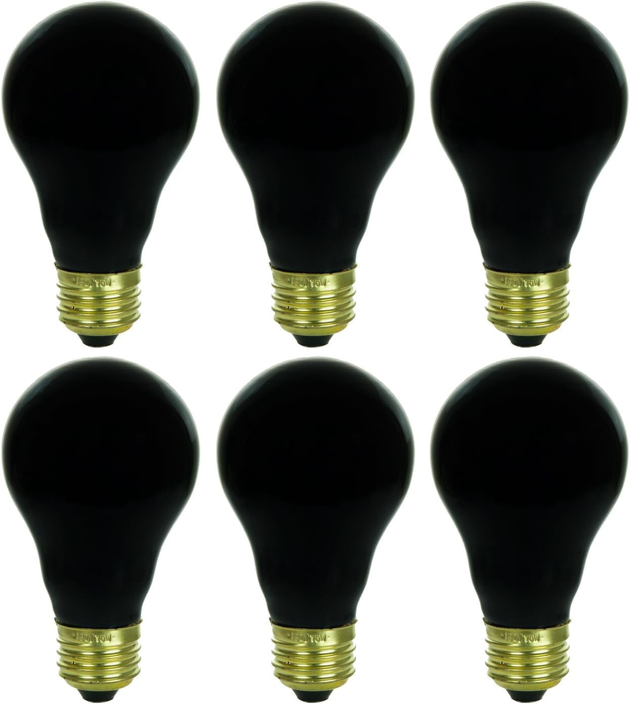 Diodesy- Pack of 6 75A A19 Black Light Bulbs, 75W Filament Ceramic Black Bulb, E26 Incandescent Light for Glow in The Dark/Body Paint/Fluorescent Poster, 120V, Dimmable, Mercury Free, Title 20