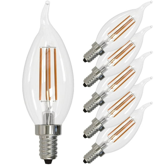 Diodesy- Pack of 6 CFC/LED/FS/5W/E12/D/CL/30K E12 Candelabra Candle LED Light Bulbs, Dimmable, 5W (60W Equivalent), 3000K Soft White, Edison Bulb, Flame Tip Chandelier and Ceiling Fan Light Bulbs, UL