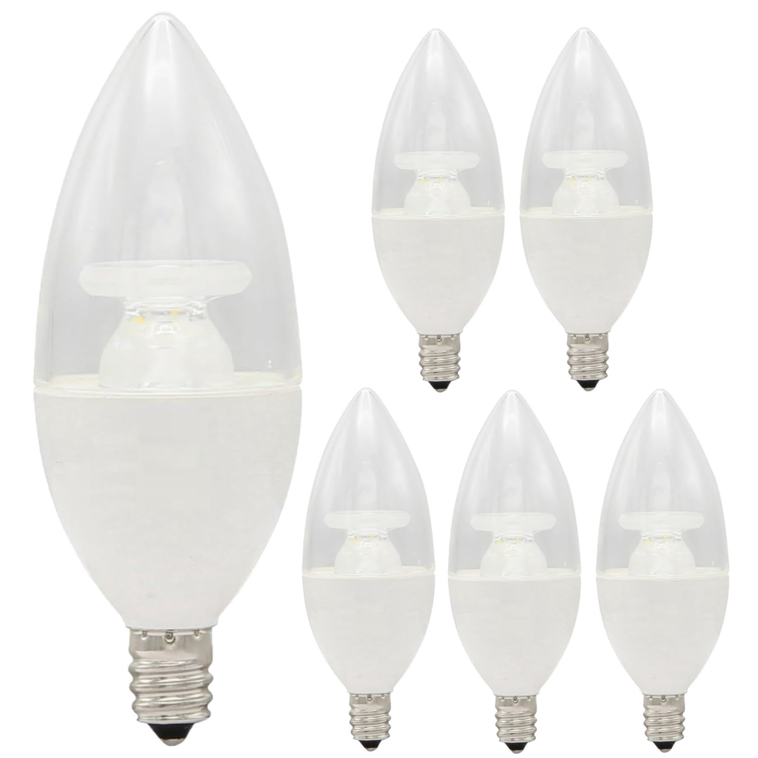 Diodesy- Pack of 6 CTC/LED/4.5W/927 E12 LED Candelabra Bulb, Clear Chandelier Candle and Ceiling Fan Light Bulb, Torpedo Tip, Dimmable, 4.5W (40 Watt Equiv), 2700K Warm White, 300LM, CRI94, ETL Listed