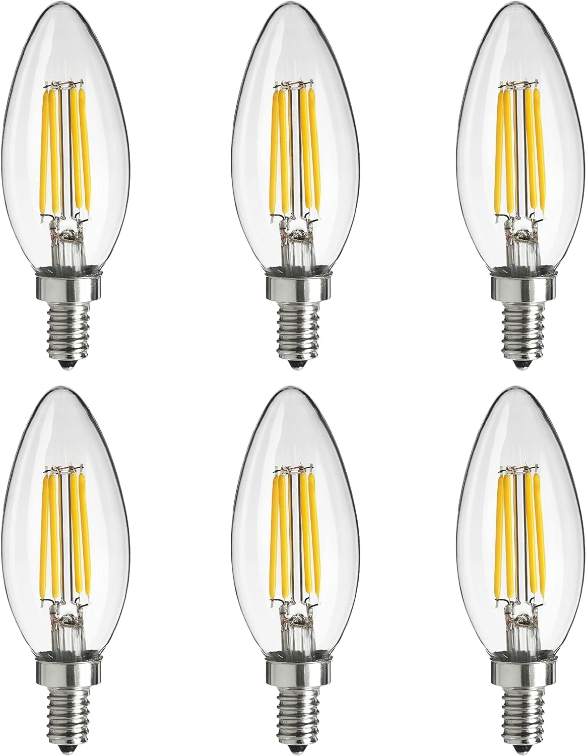 Diodesy- Pack of 6 CTC/LED/FS/4W/18K E12 LED Candelabra Dimmable Bulb, 4W (40-Watt Equivalent), 1800K Candle Light, Edison Bulb, Torpedo Tip Light Bulb for Chandelier and Ceiling Fan, 400LM, UL Listed