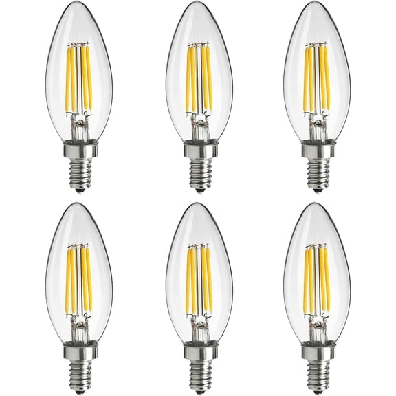 Diodesy- Pack of 6 CTC/LED/FS/4W/18K E12 LED Candelabra Dimmable Bulb, 4W (40-Watt Equivalent), 1800K Candle Light, Edison Bulb, Torpedo Tip Light Bulb for Chandelier and Ceiling Fan, 400LM, UL Listed