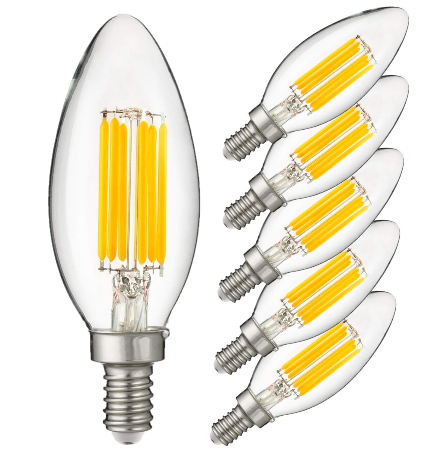 Diodesy- Pack of 6 CTC/LED/FS/5W/E12/D/CL/50K E12 LED Candelabra Dimmable Light Bulb, 5W (60-Watt Equivalent), 5000K Bright White, B11 Edison Bulb for Chandeliers and Ceiling Fan, 600LM, UL Listed