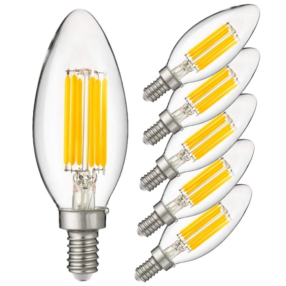 Diodesy- Pack of 6 CTC/LED/FS/5W/E12/D/CL/50K E12 LED Candelabra Dimmable Light Bulb, 5W (60-Watt Equivalent), 5000K Bright White, B11 Edison Bulb for Chandeliers and Ceiling Fan, 600LM, UL Listed