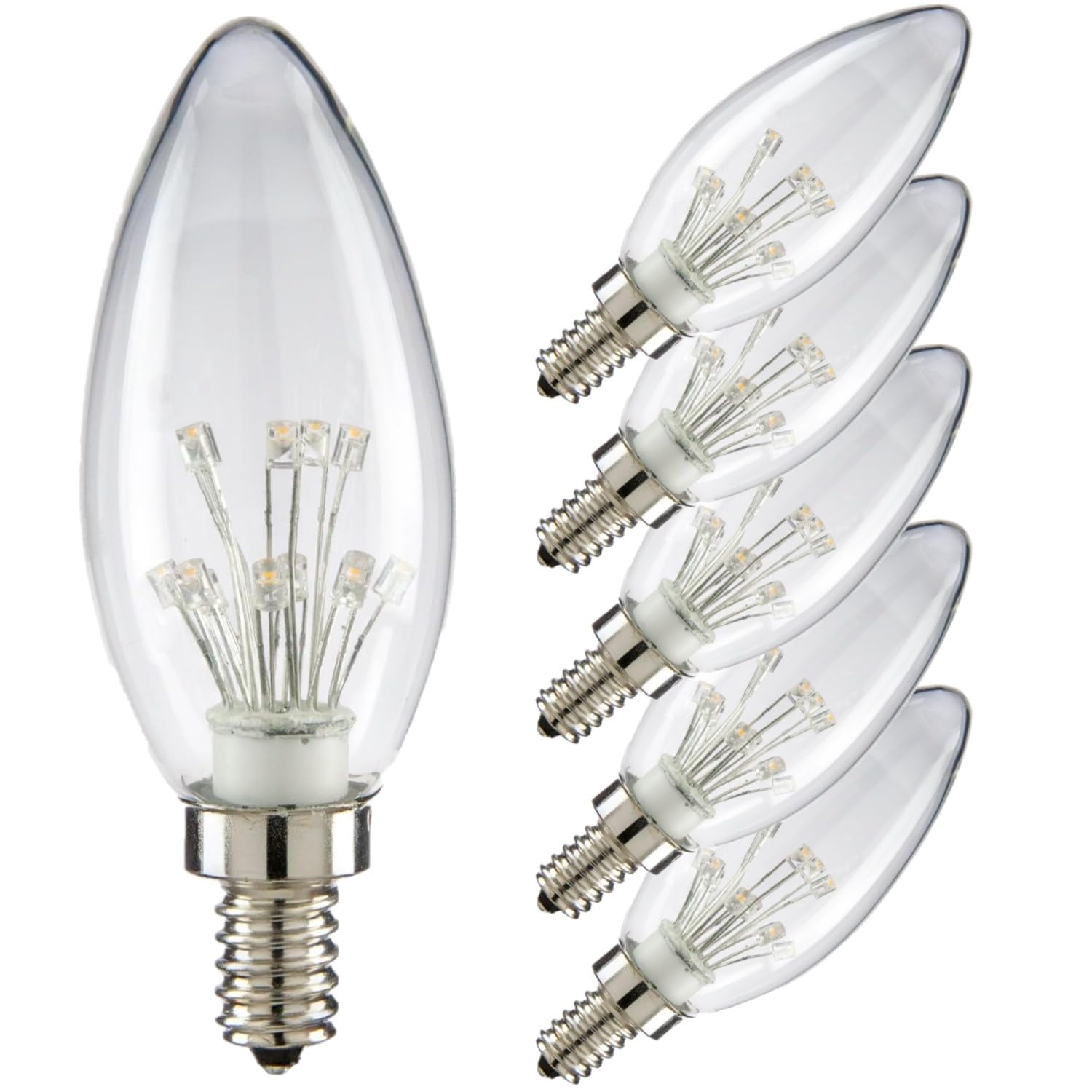 Diodesy- Pack of 6 CTC/LED/SF/1W/CL/23K LED Vintage Star Light Bulb, Filament Candelabra E12 Base, 1W, Replacement for Chandelier CTC Incandescent Bulb, 2300K Warm White, B11 Clear Finish, UL Listed