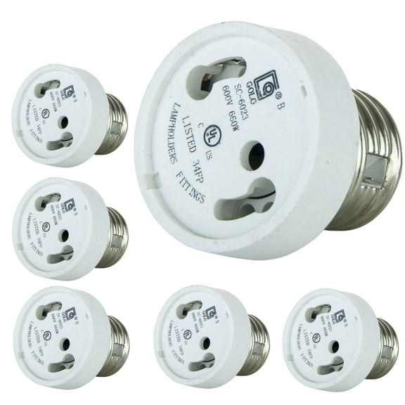 Diodesy- Pack of 6 E134 E26 to GU24 Adapter Converter, Medium Base to GU24 Socket Adapter, Durable Ceramic, Use with CFL and LED Bulbs, Easy to Install, White Finish, UL Listed