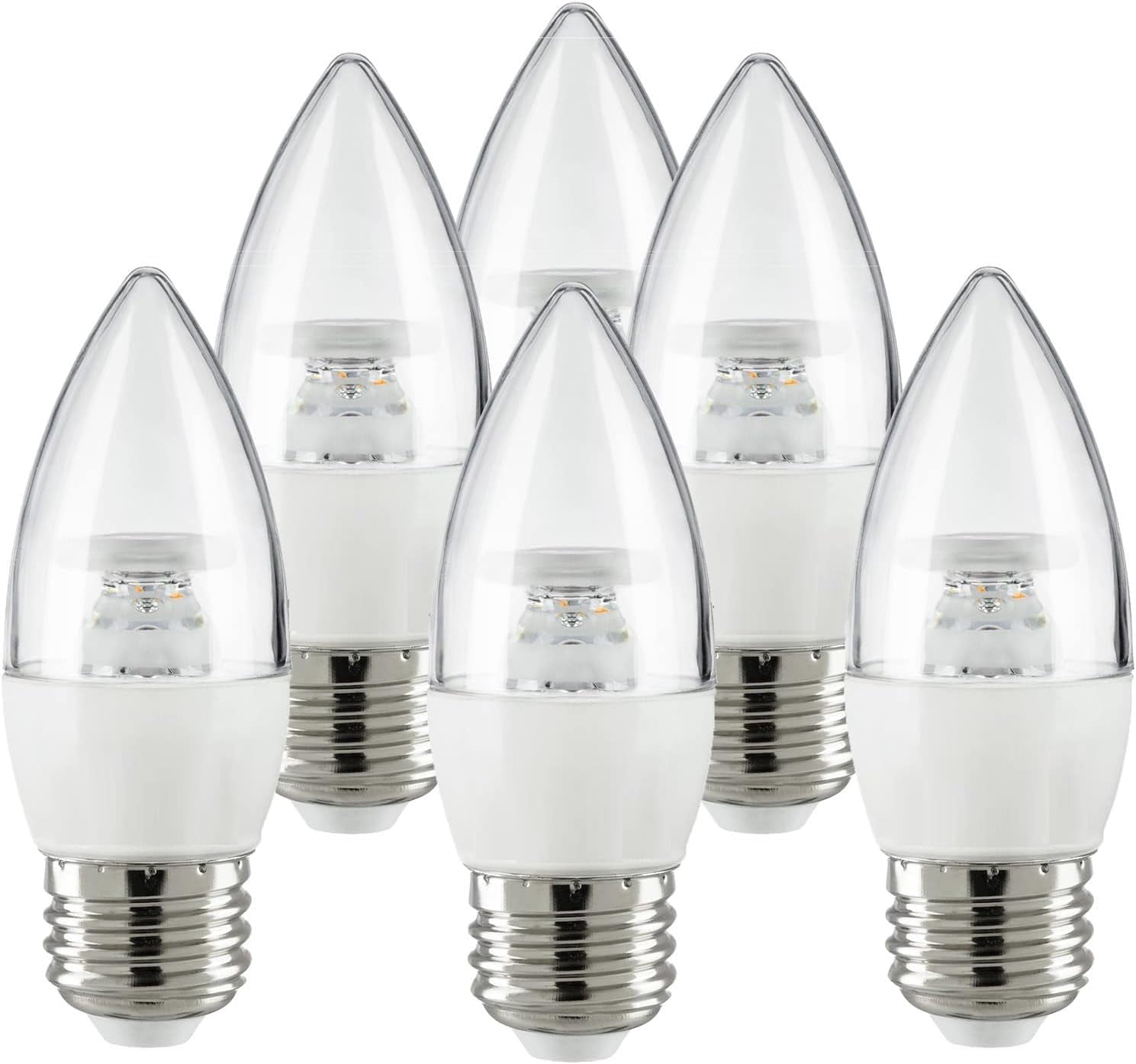 Diodesy- Pack of 6 ETC/LED/7W/940/6PK LED Candelabra Chandelier Bulb B13, 7W (60W Equivalent), Dimmable, 4000K Cool White, Decorative Clear Filament, E26 Base, Candle and Ceiling Fan Light Bulb, ETL