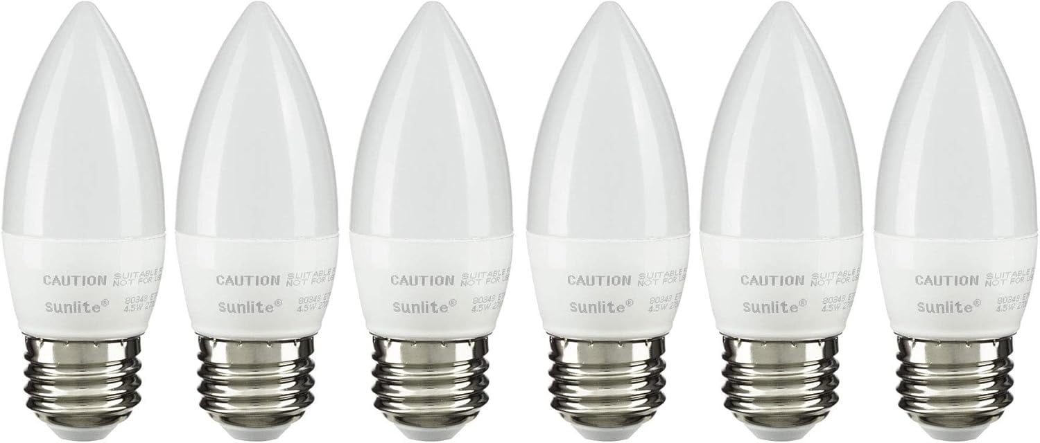 Diodesy- Pack of 6 ETF/LED/4.5W/27K/6PK LED Decorative Chandelier Light Bulb, Frosted Torpedo Tip Candle Bulb, 4.5W (40W Equivalent), 2700K Warm White, B11 Dimmable, E26 Medium Base, CRI80, ETL Listed