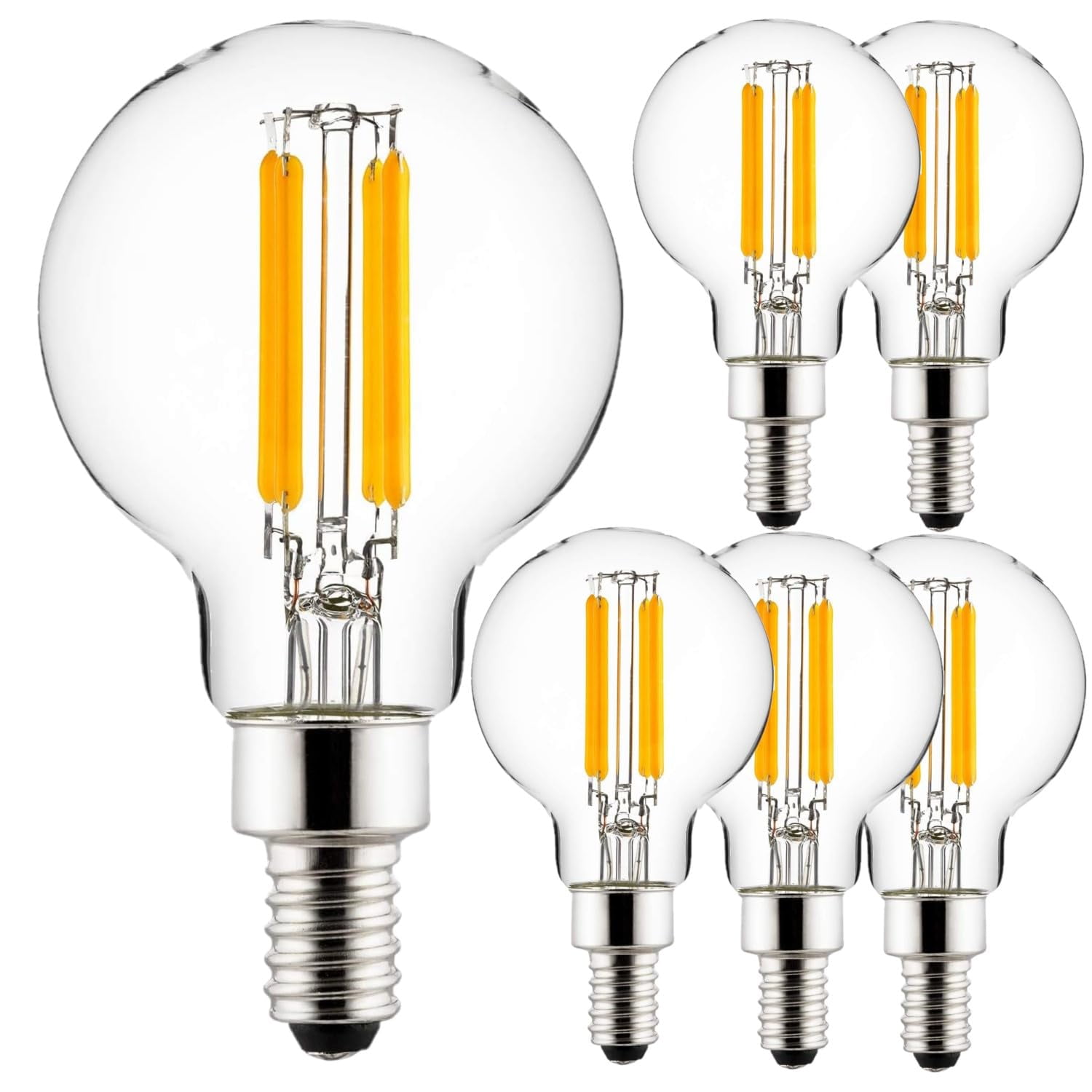 Diodesy- Pack of 6 G16.5/LED/FS/5W/E12/CL/50K E12 Led Dimmable G16.5 Globe Light Bulb, Candelabra Bulb, 5Watts (60W Equivalent) for Chandelier, Ceiling Fan, Vanity Light, 5000K Bright White, UL Listed