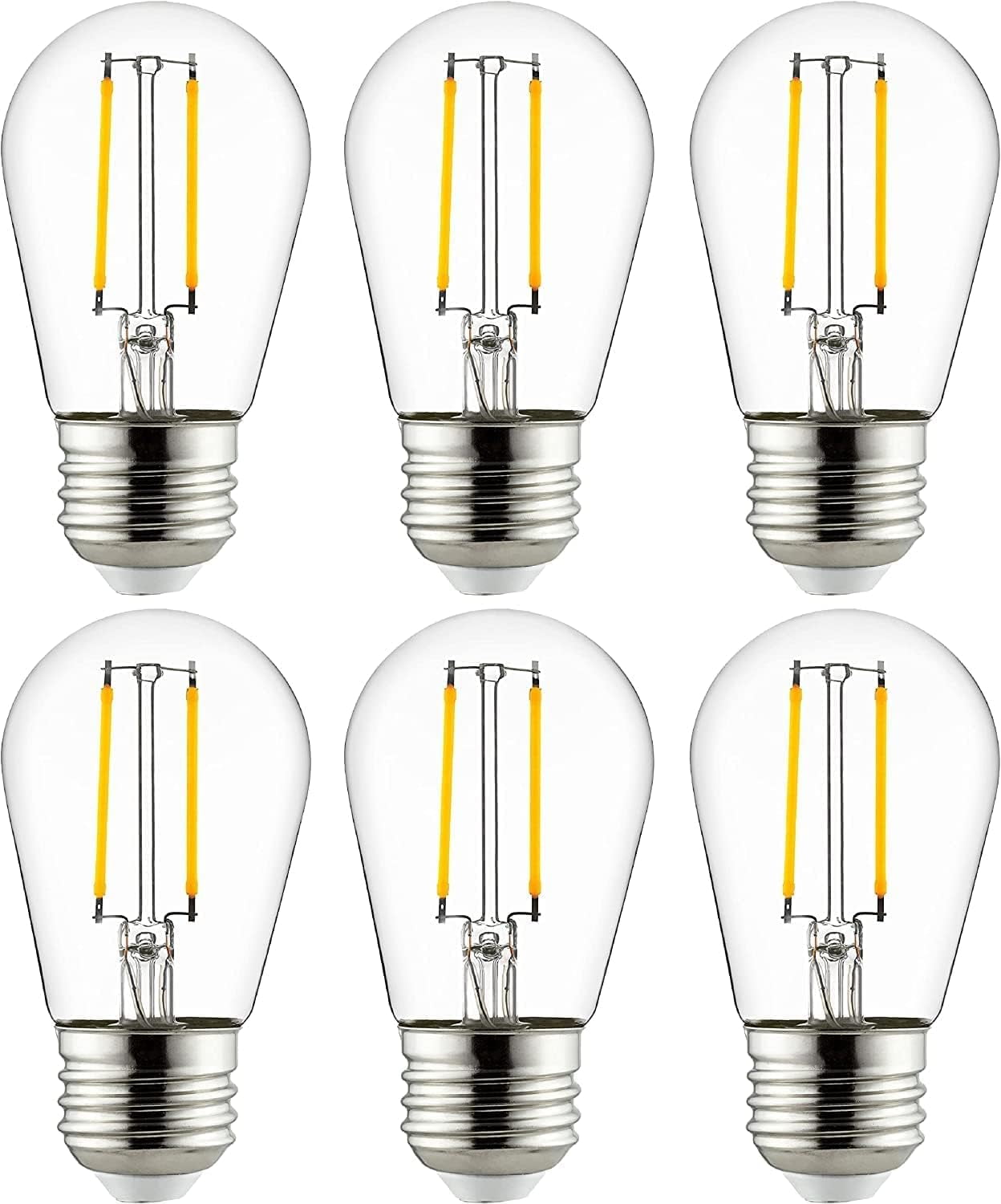 Diodesy- Pack of 6 S14/LED/FS/2W/27K LED S14 Dimmable Replacement Light Bulbs, Shatterproof Outdoor String Light Bulb, E26 Edison Filament Style, 2700K Warm White, 2 Watts (25W Equivalent), ETL Listed