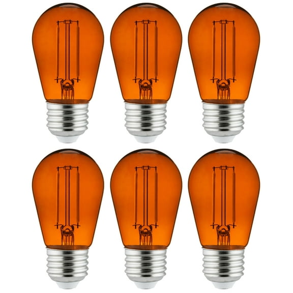Diodesy- Pack of 6 S14/LED/FS/2W/TO/6PK S14 LED Orange Light Bulb, Edison Look Orange Transparent Glass Bulb, 2W, Colored LED Dimmable Bulbs for Outdoor Indoor String Light, Party, Holiday, Decoration