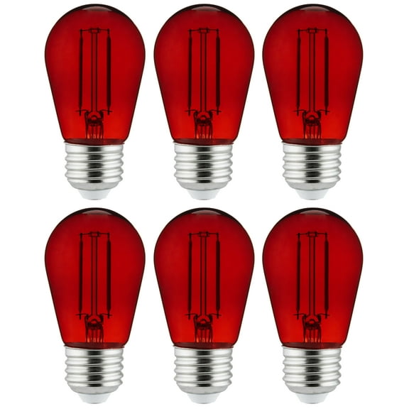 Diodesy- Pack of 6 S14/LED/FS/2W/TR/6PK S14 LED String Red Light Bulb, Shatterproof Edison Replacement Bulbs, 2W, E26 Transparent Glass, Dimmable Bulb for Patio, Holiday and Party Outdoor, UL Listed